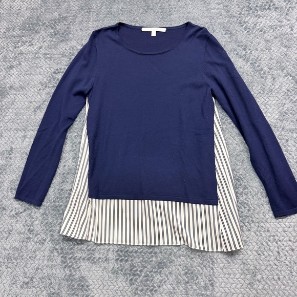 Nordstrom Collection Navy Blue Layered Silk Mixed Media Sweater Size Medium - Picture 3 of 10